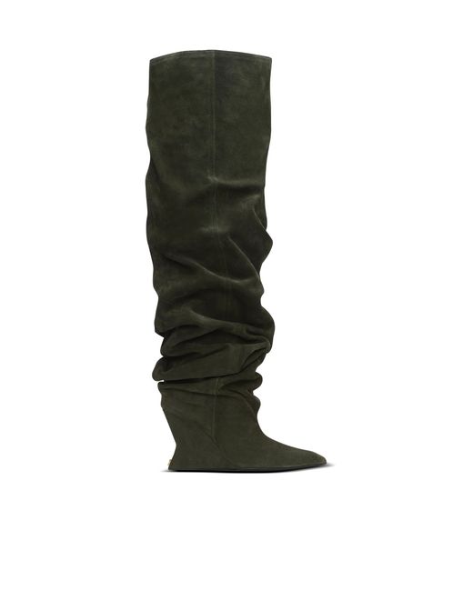 Balmain Black Suede Leather Wedge Thigh-High Boots