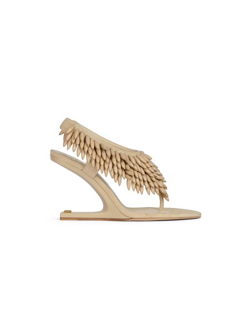 Balmain White No Wedge Beaded Suede Sandals