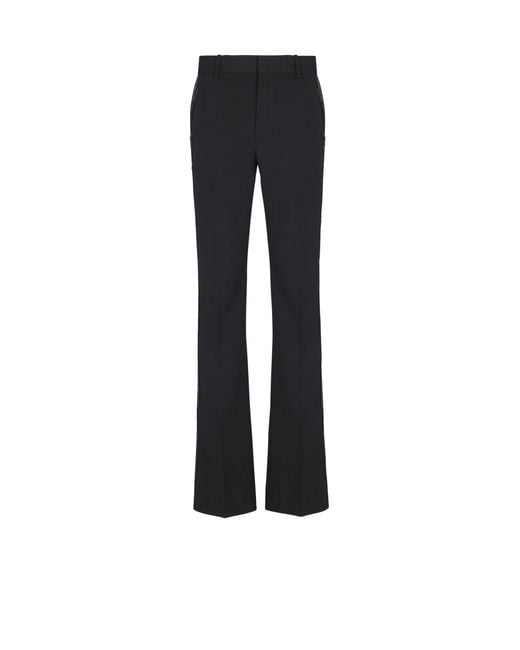 Balmain Black Straight-Leg Wool Trousers With Crystal Embroidery for men