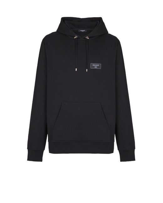 Balmain Black Hoodie With Couture Label for men