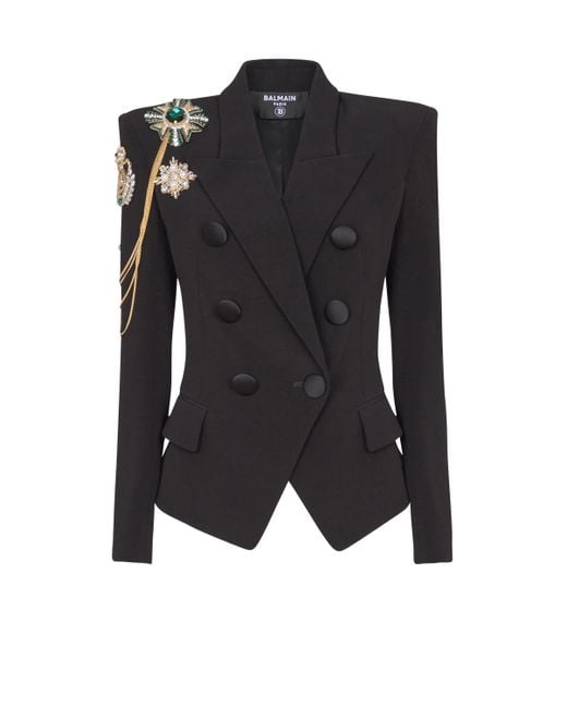 Veste 6 Boutons En Crêpe À Patchs Brodés Balmain en coloris Black