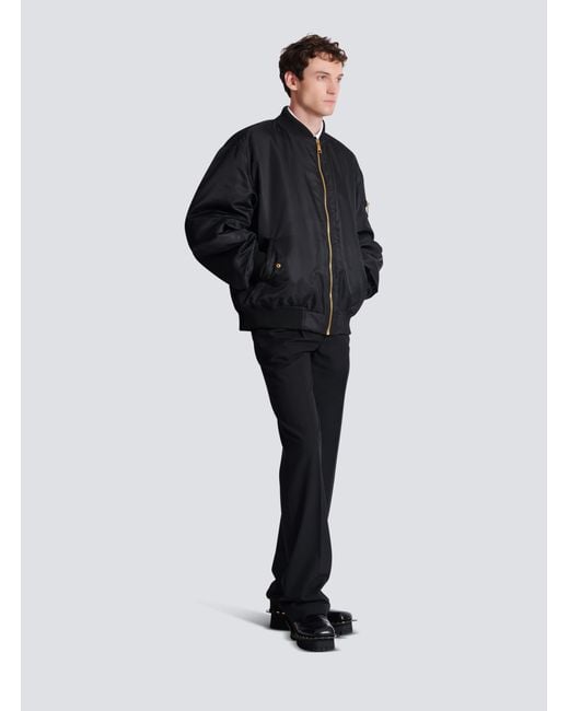Balmain Black Printed Nylon Bomber Jacket for men