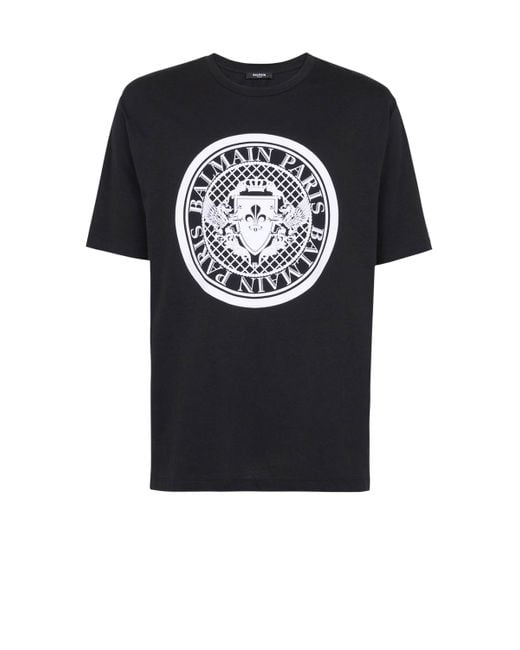 Balmain Black Coin Flock T-Shirt, Regular Fit for men