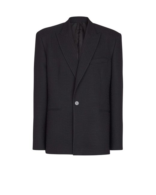 Balmain Blue Monogram Grain De Poudre 1-Button Jacket for men
