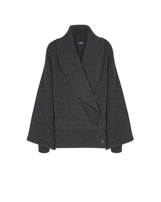Balmain Black Oversized Wrap Knit Jumper