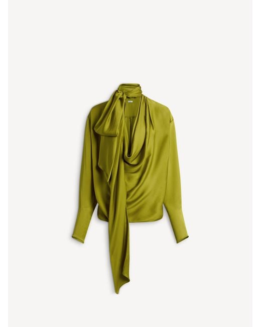 Balmain Yellow Draped Silk Charmeuse Blouse