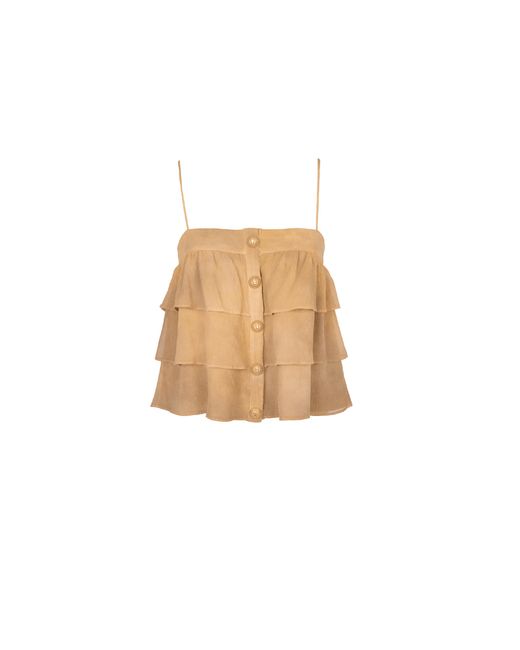 Balmain White Multi- Ruffled Spaghetti Strap Top