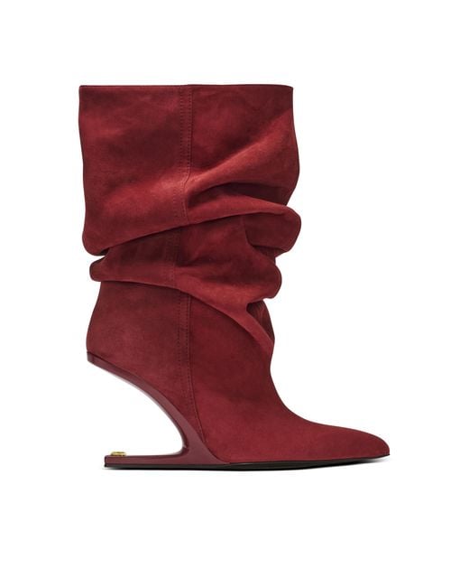Balmain Red No Wedge Suede Ankle Boots