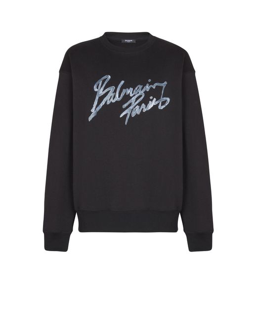 Balmain Black Printed Cotton Sweatshirt for men