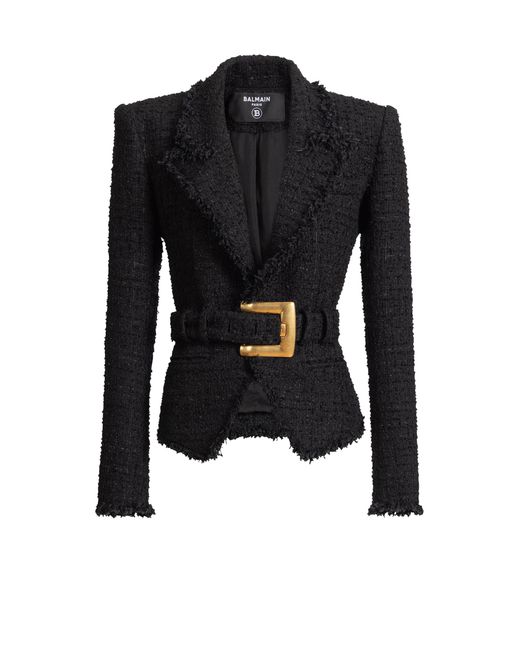 Balmain Black Belted Tweed Jacket