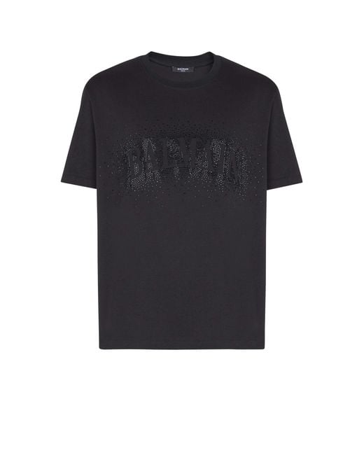 BALMAIN Tシャツ スタッズ Balmain T-Shirt With Embroidered Crystal Spray Effect in Black for