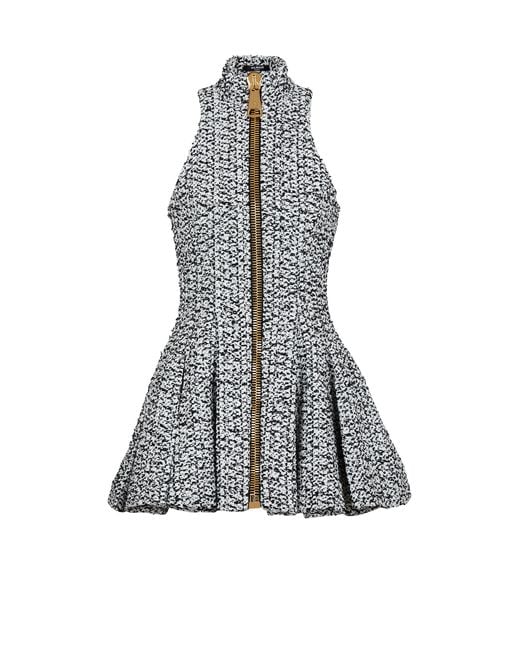 Balmain Gray Sleeveless Flared Tweed Dress