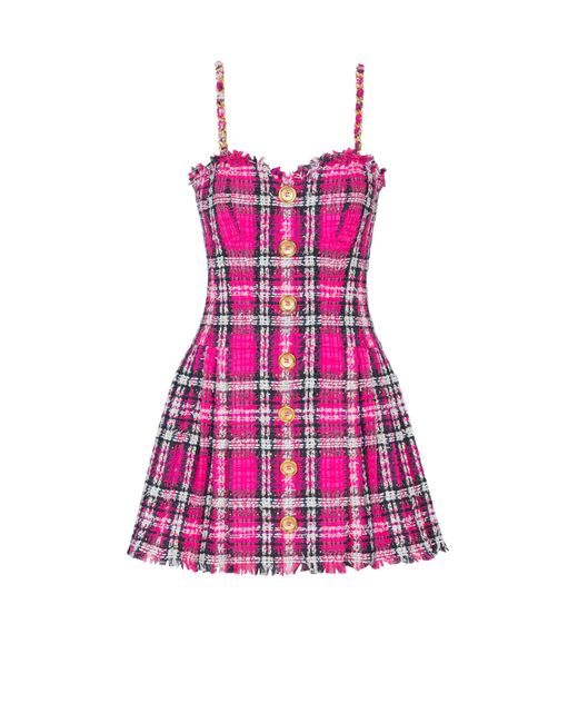 Balmain Pink Plaid Dress With Chain Straps