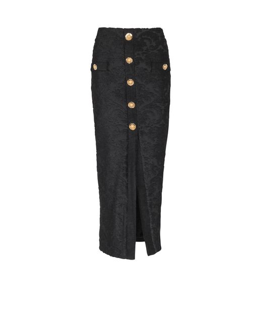 Balmain Black Baroque Pattern Midi Skirt
