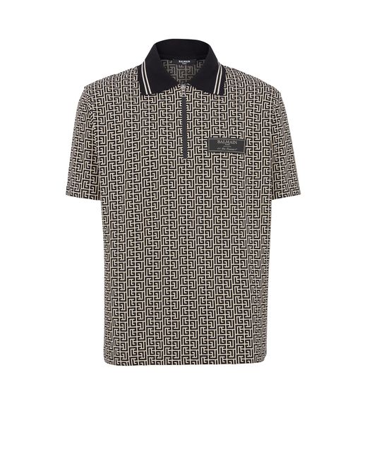 Balmain Gray Pb Labyrinth Jacquard Polo Shirt for men