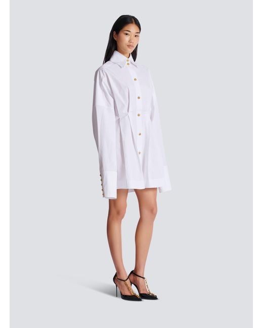 Balmain White Poplin Shirt Dress