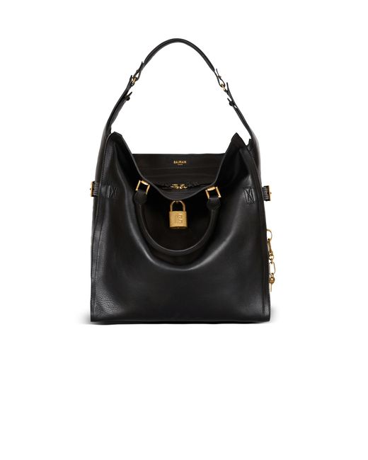 Balmain Black Pulse Large Waxed Calfskin Leather Tote Bag for men