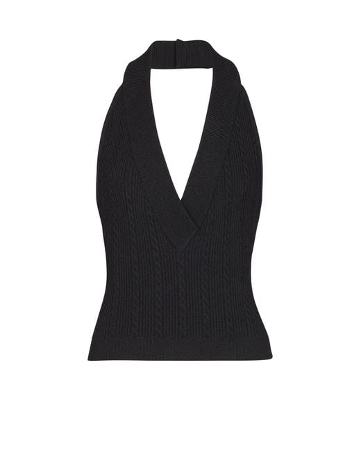Balmain Black Cable-Knit Halterneck Top