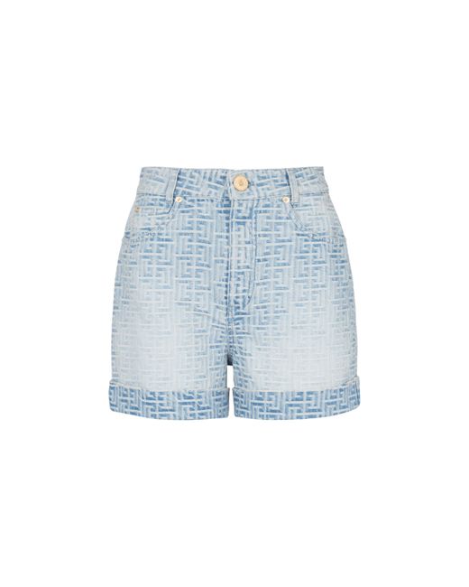 Balmain Blue Monogram Denim Short
