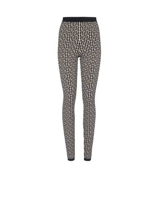 Balmain Gray Knit Leggings With Monogram