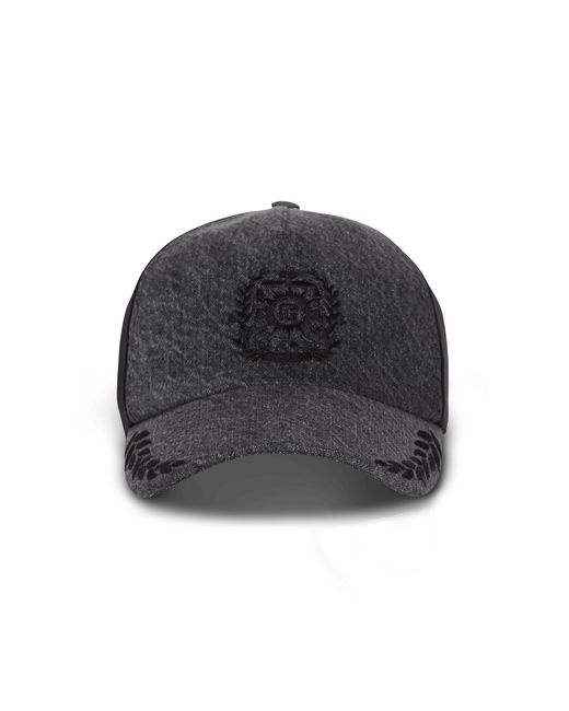 Balmain Black Écusson Embroidered Denim Cap for men
