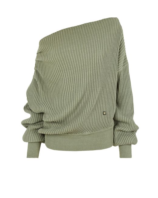 Balmain Green Draped Asymmetrical Jumper