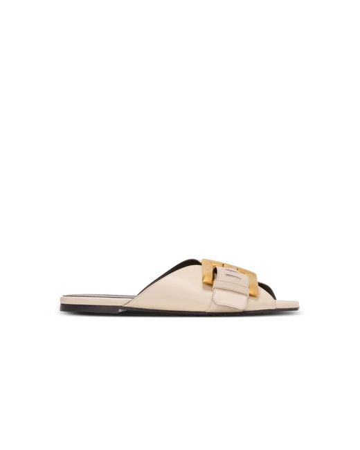 Balmain Metallic Anthem Flat Leather Sandals