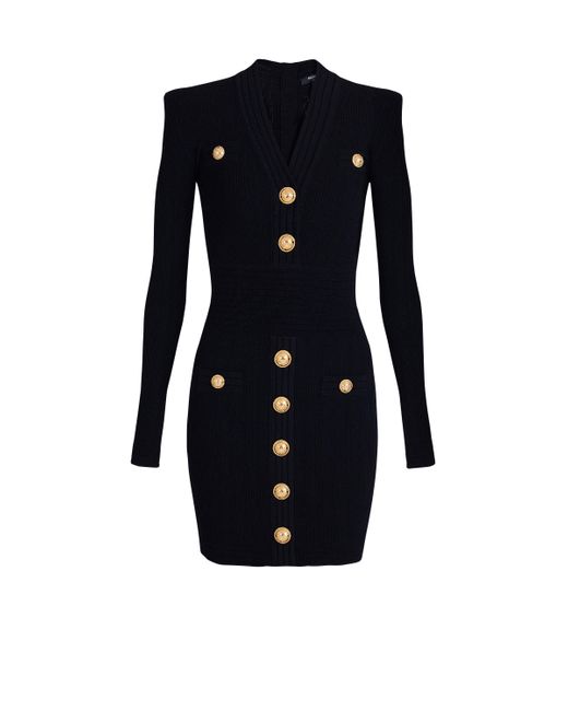 Balmain Black Short Knitted Dress With Buttons