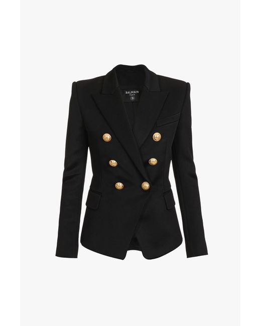 pludselig bur At hoppe Balmain Synthetic Black Jersey Blazer With Gold-tone Double-breasted  Buttoned Closure - Lyst