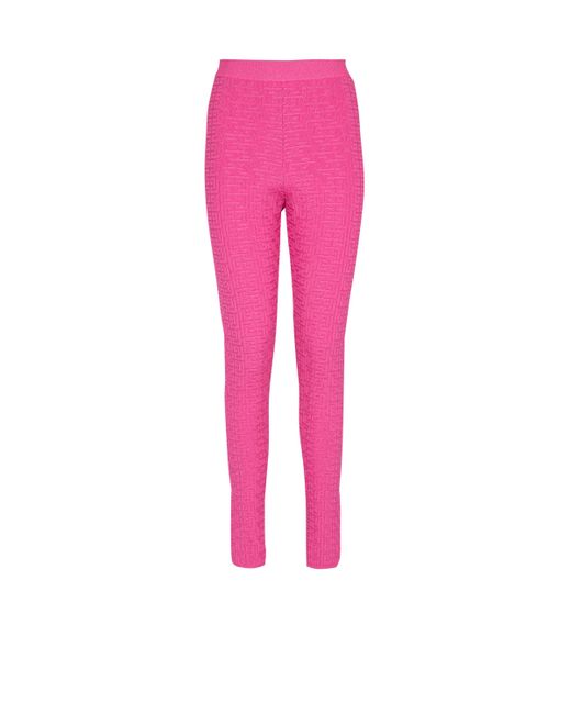 Balmain Pink Knit Leggings With Monogram
