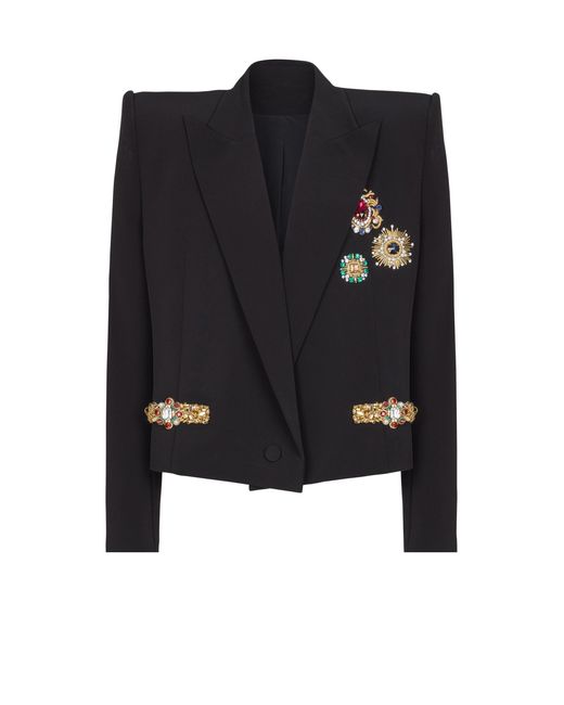 Balmain Black Cropped Embroidered Jacket