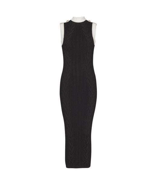Balmain Black Long Two-Tone Cable-Knit Dress