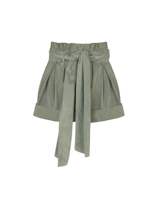 Balmain Green Suede High-Waisted Shorts