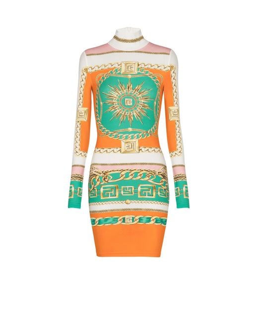 Balmain White Short Printed Bodycon Dress With Foulard Pattern