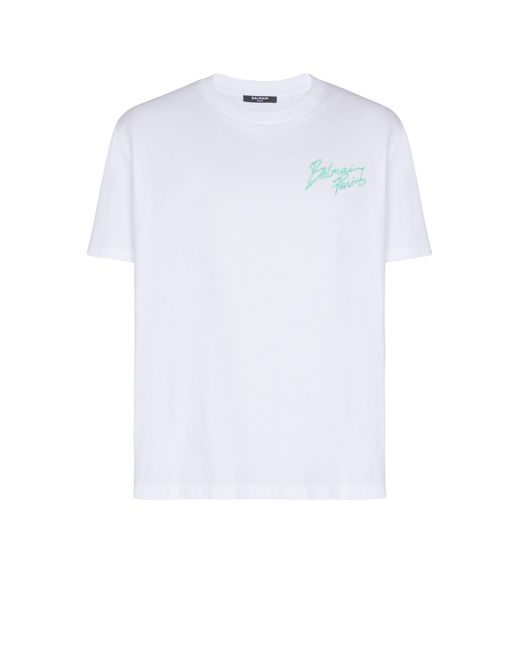 Balmain White T-Shirt With Paris Brush Print for men