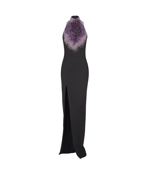 Balmain Blue Milano Jersey Dress With Amethyst Embroidery