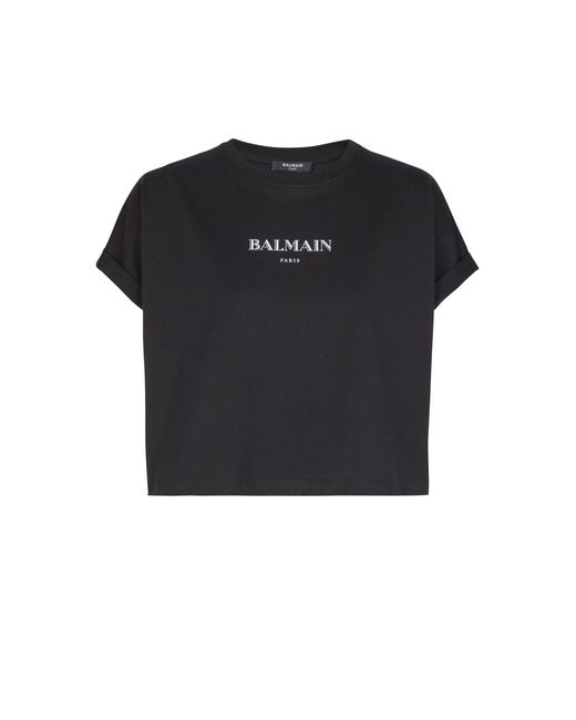 Balmain Black Cropped T-Shirt With Print