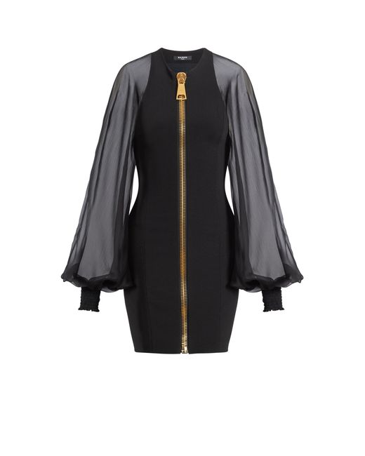 Balmain Blue Short Jersey And Muslin Dress