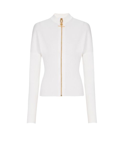 Balmain White Zipped Knit Cardigan