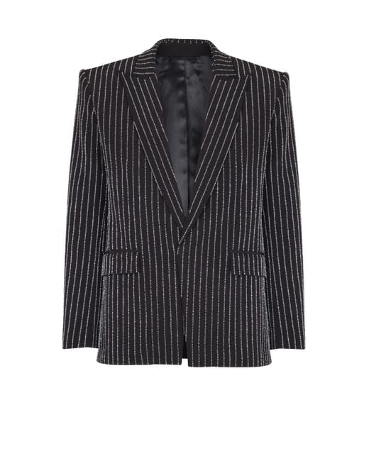 Balmain Black 1-Button Wool Jacket With Crystal Stripes for men
