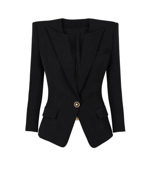 Balmain Black Grain De Poudre 1-Button Jacket