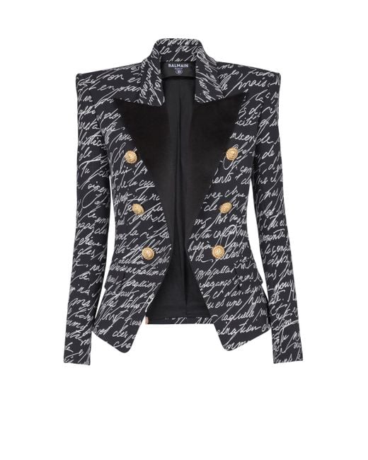 Balmain Black 6-Button Jacket With "Love Letter" Print