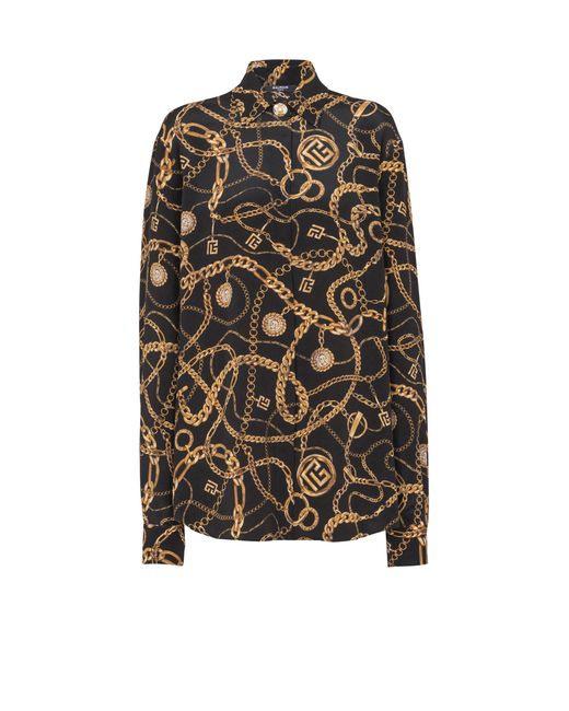 Balmain Black Printed Silk Shirt With Chains Pattern