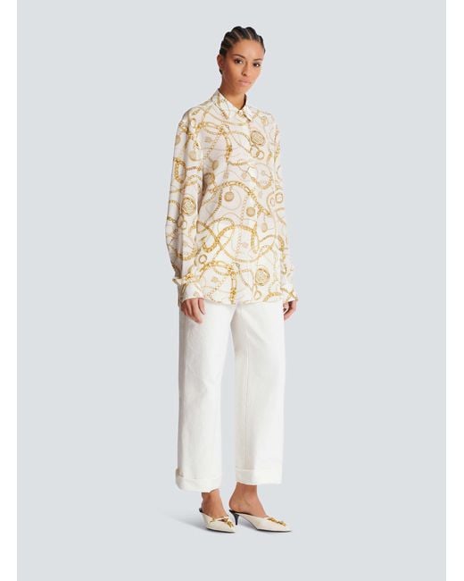 Balmain White Printed Silk Shirt With Chains Pattern