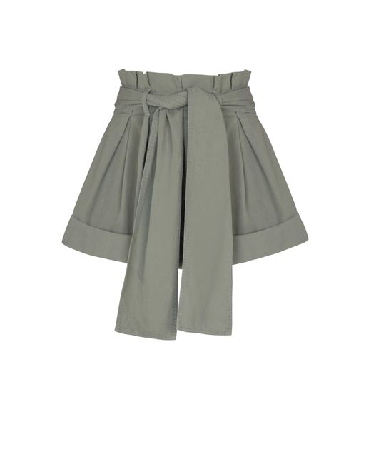 Balmain Gray Cotton Gabardine High-Waisted Shorts
