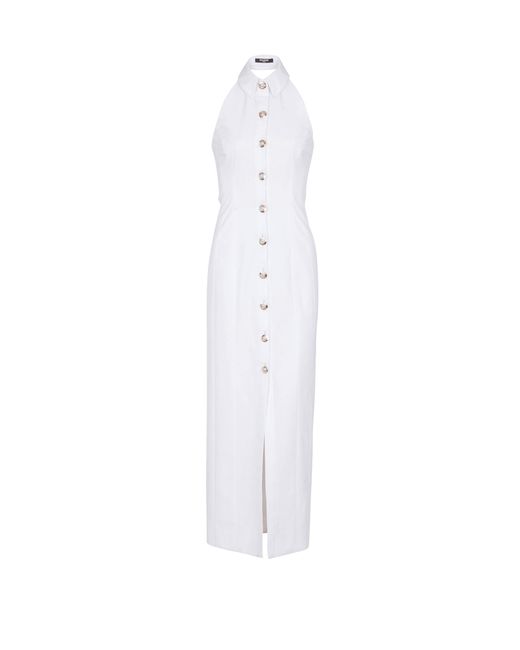 Balmain White Bodycon Backless Poplin Dress