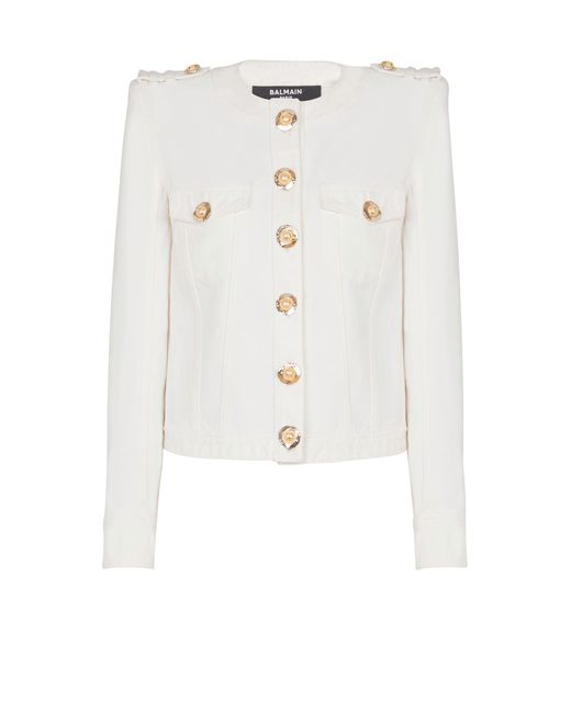 Balmain White Cropped Cotton Canvas Jacket