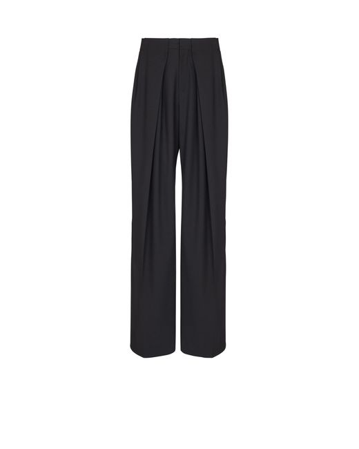 Balmain Black Wool Twill Trousers With Wide Knife Pleats for men