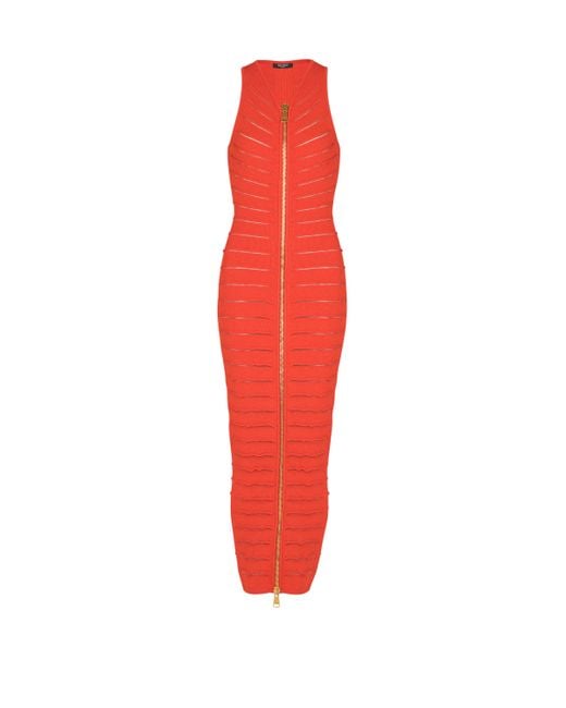 Balmain Red Long Sleeveless Dress