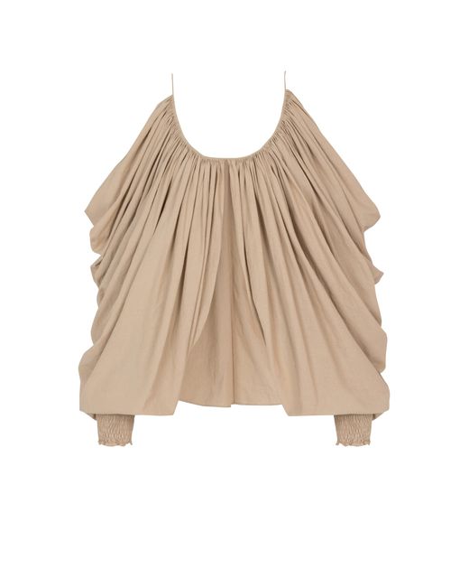 Balmain Natural Strappy Cotton Blouse